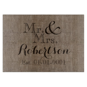 Personalised Burlap-Look Rustic Wedding Keepsake Cutting Board