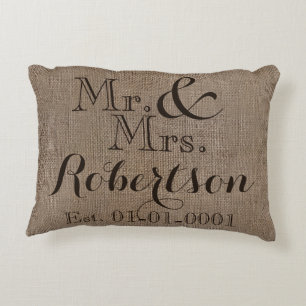 Personalised Burlap-Look Rustic Wedding Keepsake Decorative Cushion