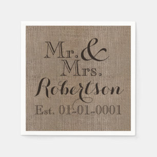 Personalised Burlap-Look Rustic Wedding Keepsake Napkin