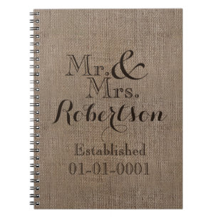 Personalised Burlap-Look Rustic Wedding Keepsake Notebook