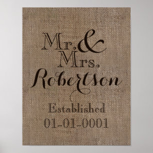 Personalised Burlap-Look Rustic Wedding Keepsake Poster