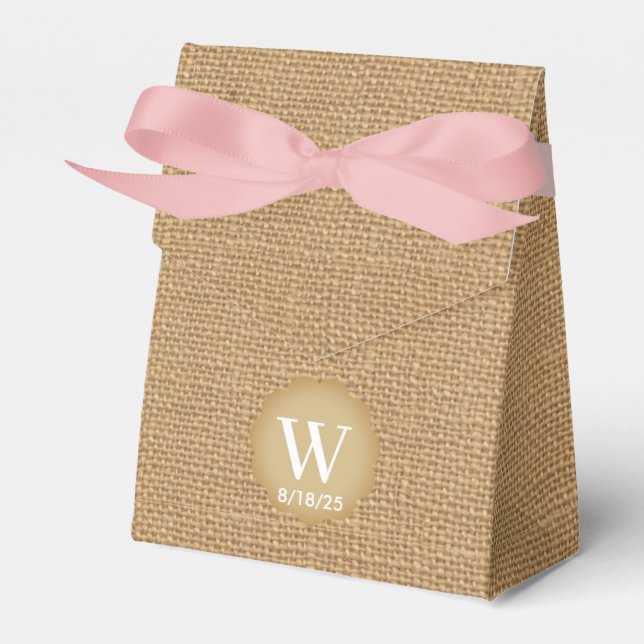 Personalised Burlap  Monogram Wedding Favour Box (Front Side)