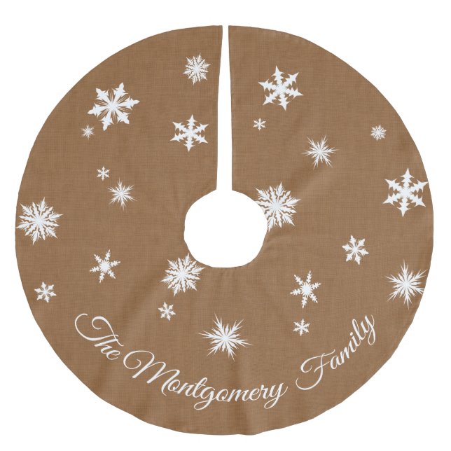 Personalised Burlap Tree Skirt with Snowflakes (Front)