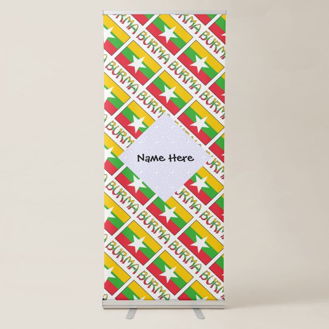 Personalised Burma Myanmar Tiled Flag Name Design Retractable Banner (Front)