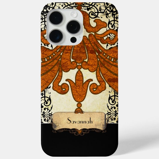 Personalised Burnt Orange Antique Scroll Work Case-Mate iPhone Case (Back)