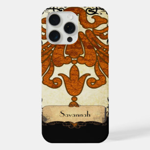 Personalised Burnt Orange Antique Scroll Work iPhone 15 Pro Max Case