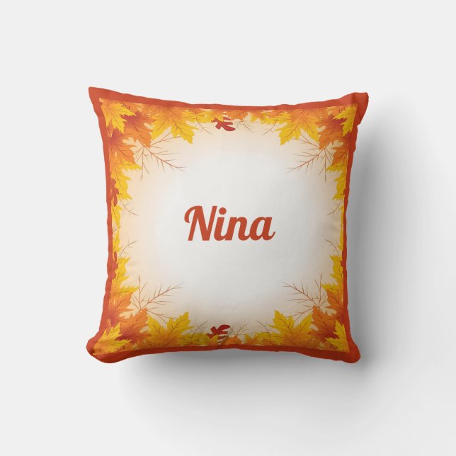 Personalised Burnt Orange Autumn Leaves Keepsake Cushion (Front)