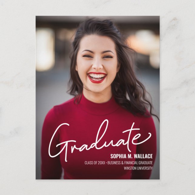 Personalised Business and financial photo graduate Announcement Postcard (Front)