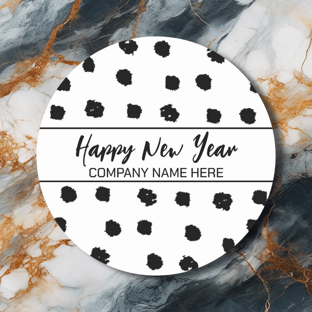 Personalised Business Black and White New Year Classic Round Sticker (Creator Uploaded)