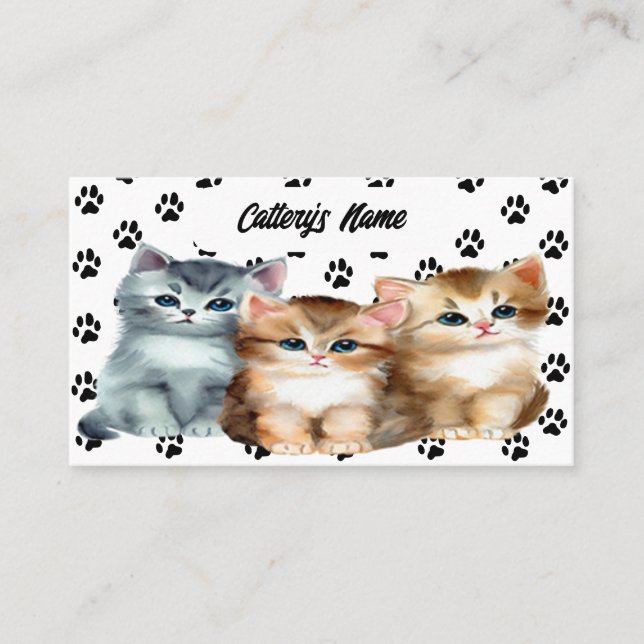 Personalised Business Card For Cattery Cute Kitten (Front)
