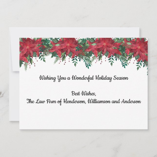 Personalised Business Corporate Red Poinsettia  Holiday Card (Front)