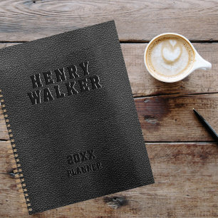 Personalised Business Embossed Black Vegan Leather Planner
