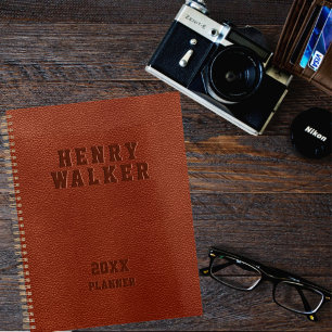 Personalised Business Embossed Brown Vegan Leather Planner