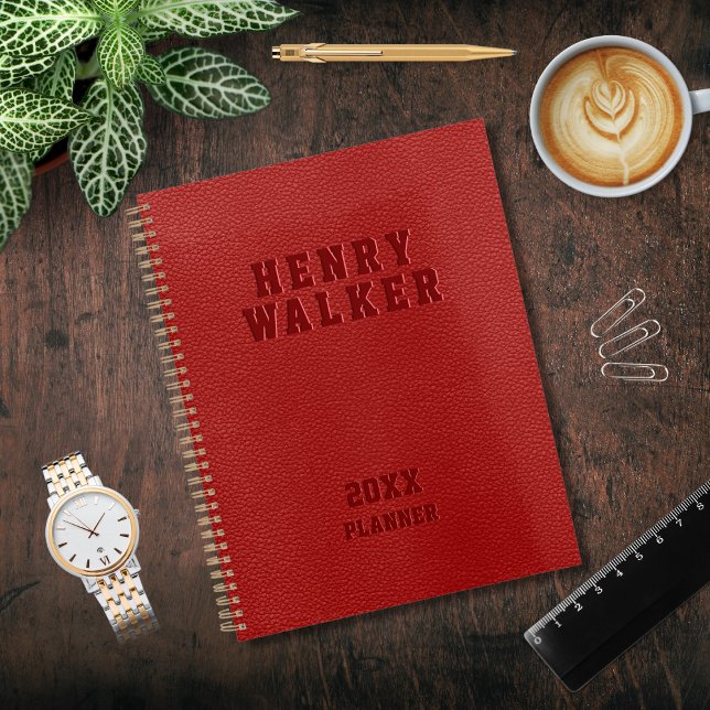Personalised Business Embossed Red Vegan Leather Planner (Creator Uploaded)