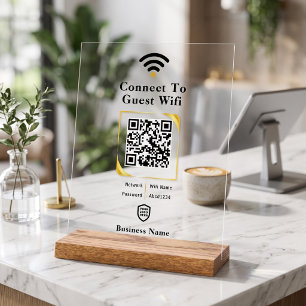 Personalised Business Gold Frame QR Code Wifi Acrylic Sign