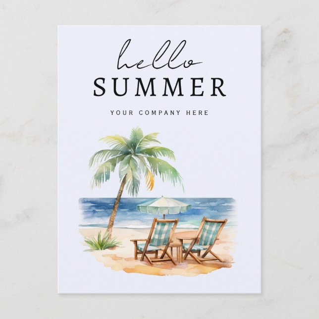 Personalised Business Hello Summer Beach Postcard (Front)