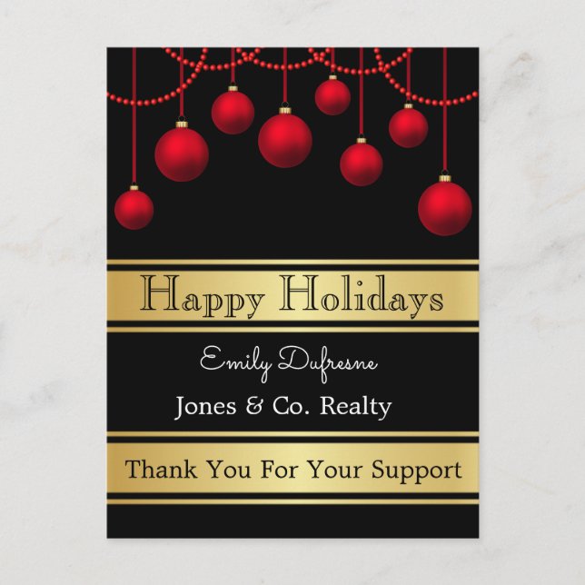 Personalised Business Holiday Greetings Ornaments Postcard (Front)