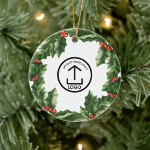 Personalised Business Logo Holly Cherry Corporate Ceramic Tree Decoration