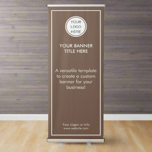 Personalised Business Logo l Modern Brown & White  Retractable Banner
