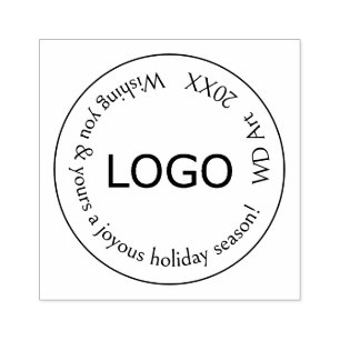 Personalised Business Logo, Name and Holiday Wish Rubber Stamp
