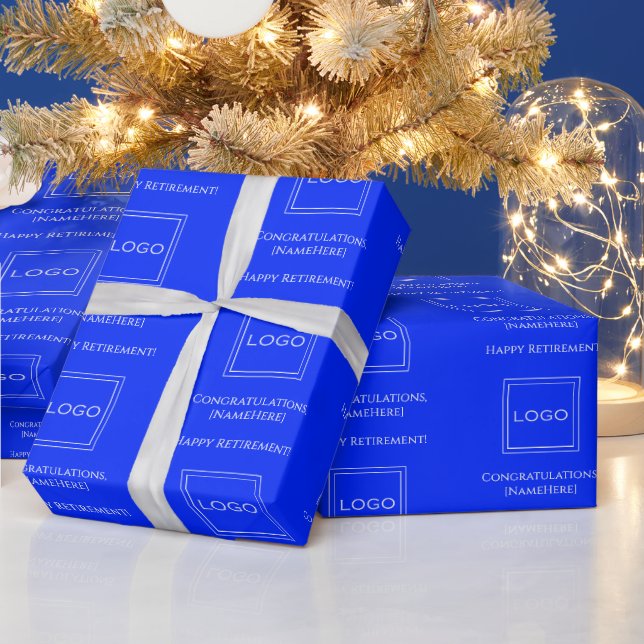 Personalised Business Logo, Photo Pattern on Blue Wrapping Paper (Holidays)