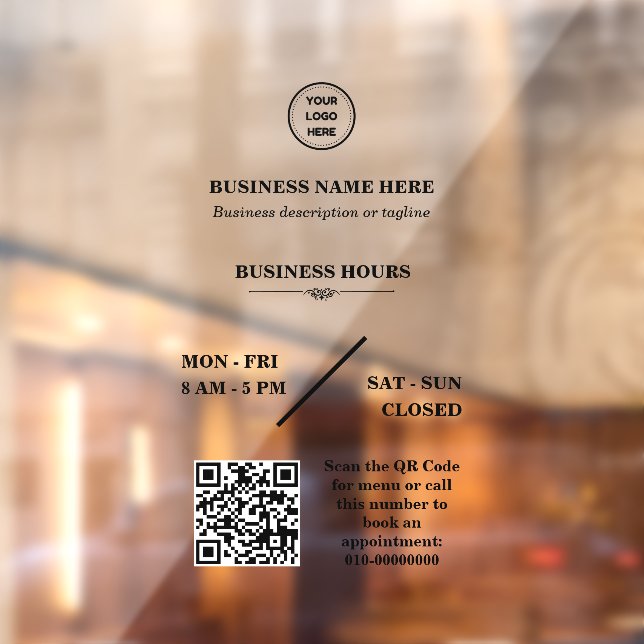 Personalised Business Logo Store Open Hours Door Window Cling (Sheet 2)