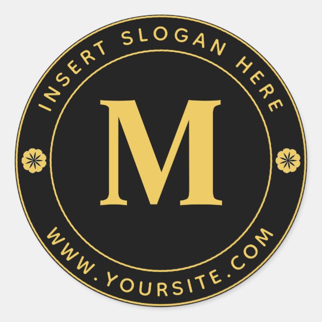 Personalised Business Monogram Gold Black Classic Round Sticker (Front)
