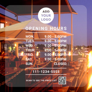  Personalised Business Opening Hours logo qr code  Window Cling