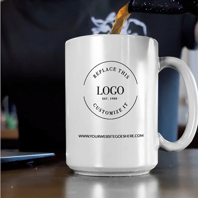 Personalised Business promotional logo website Two-Tone Coffee Mug (Client and employee gifts with company logo and website, two tone black white mug.)