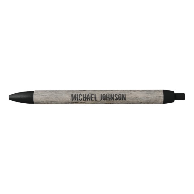 Personalised Business Rustic Wood Unique Black Ink Pen (Front)