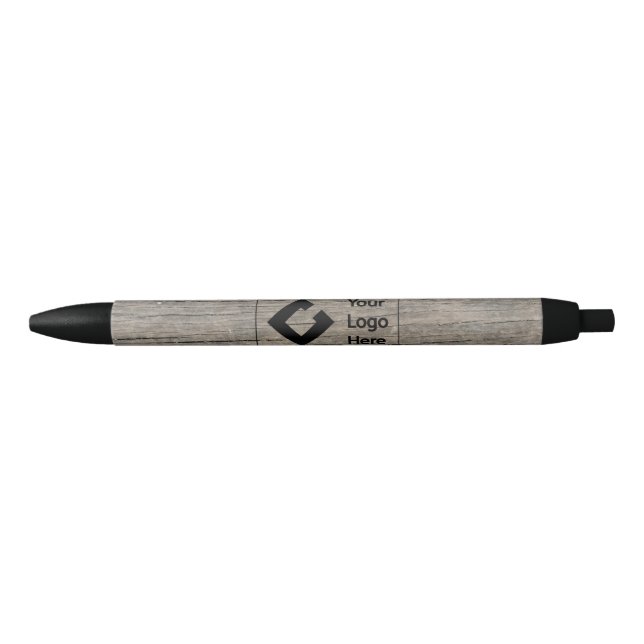 Personalised Business Rustic Wood with Logo Black Ink Pen (Front)