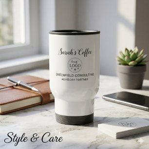 Personalised Business White Travel Mug with Info