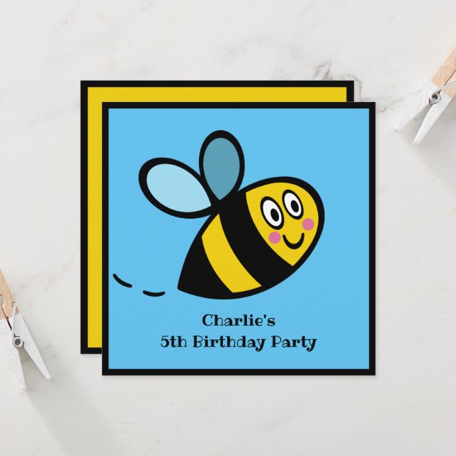 Personalised Busy Bumblebee Invitation (Front/Back In Situ)