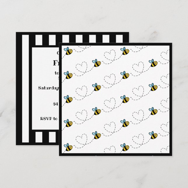 Personalised Busy Bumblebee Invitation (Front/Back)