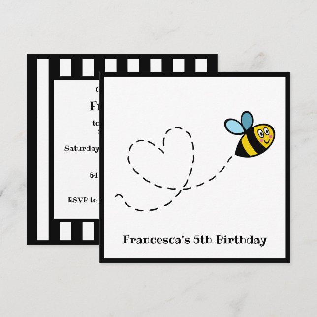 Personalised Busy Bumblebee Invitation (Front/Back)