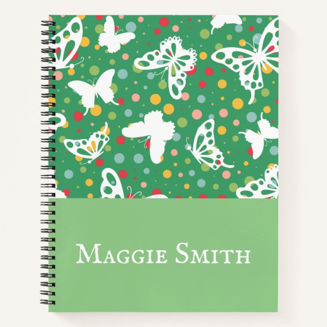 Personalised butterflies beautiful sage green chic notebook (Front)