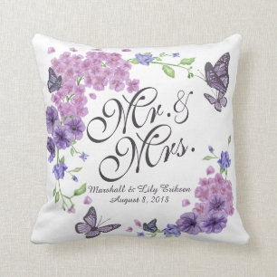 Personalised Butterflies Floral Wedding Pillow