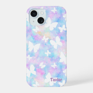 Personalised Butterflies Pink, Blue and White iPhone 15 Case