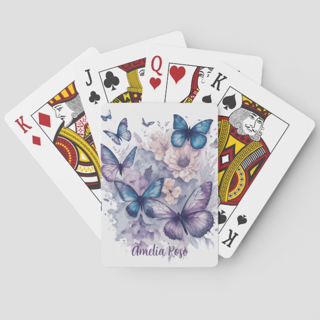 Personalised Butterflies Purple Name Girl Playing Cards (Back)