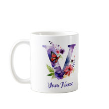 Personalised Butterfly and Flowers  Letter "V"