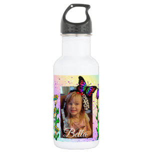 Personalised Butterfly and Flowers Photo and Name 532 Ml Water Bottle