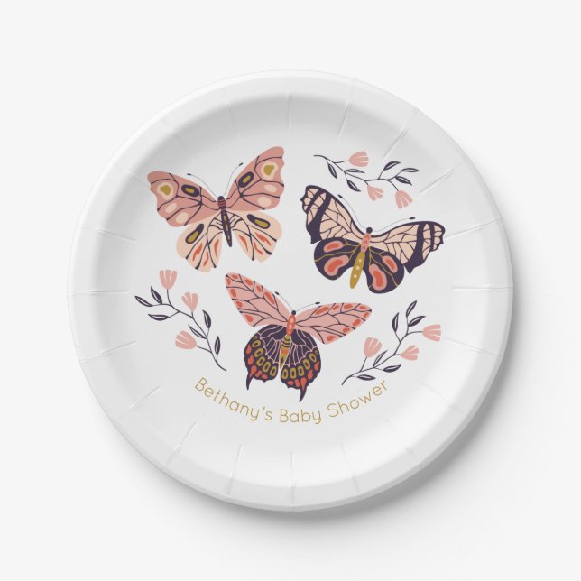 Personalised Butterfly Baby Shower Paper Plates (Front)