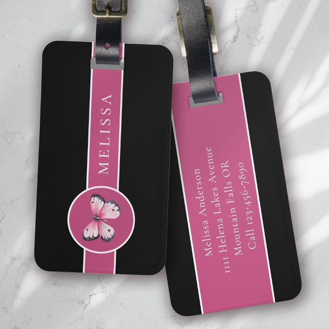 Personalised Butterfly Black Pink White  Luggage Tag (Creator Uploaded)