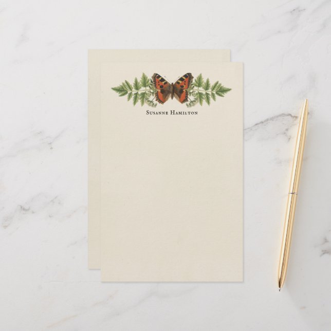 Personalised Butterfly Botanical Vintage Custom   Stationery (Front/Back In Situ)
