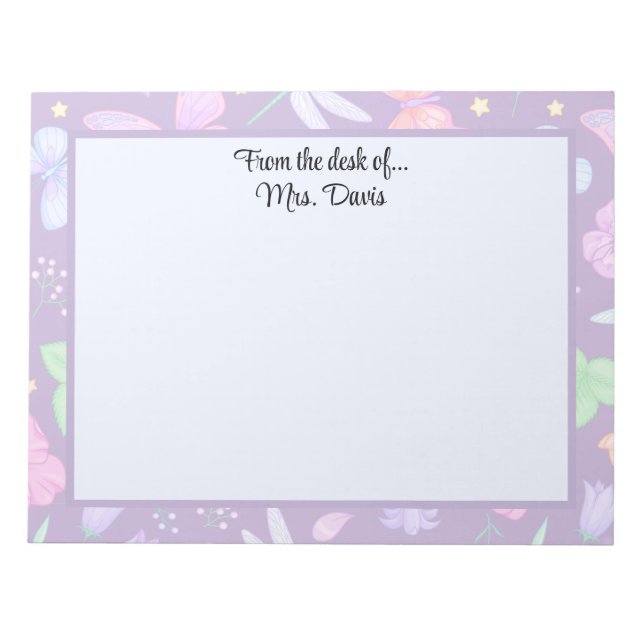 Personalised butterfly dragonfly flower elegant notepad (Front)