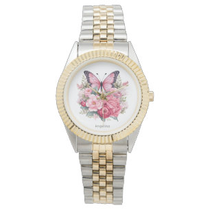 Personalised Butterfly & Floral Watercolor Art Wat Watch