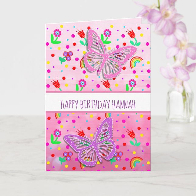 Personalised Butterfly Girl's Happy Birthday   Card (Orchid)
