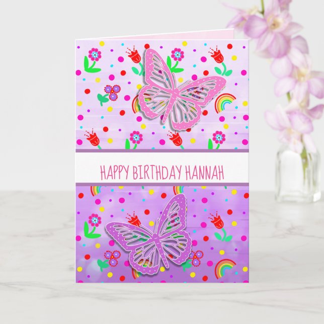 Personalised Butterfly Girl's Happy Birthday   Card (Orchid)