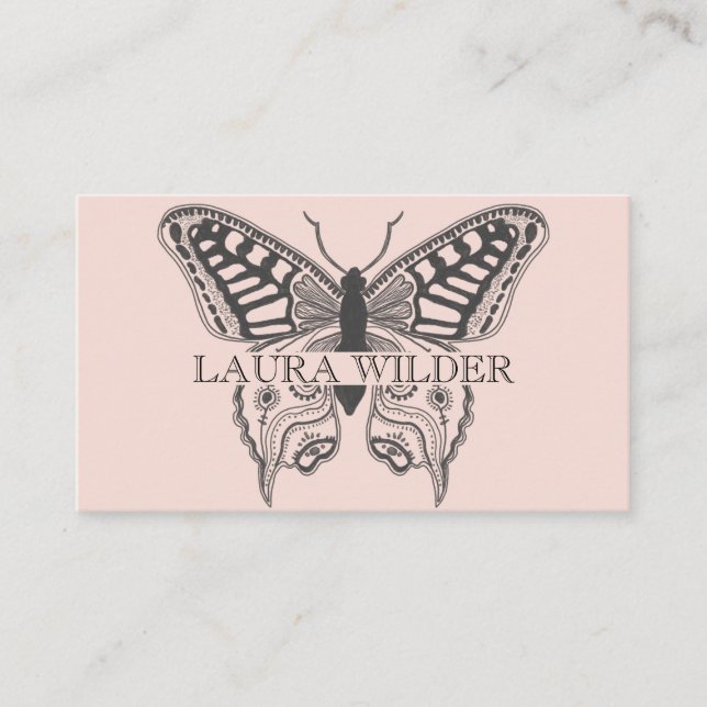 Personalised Butterfly Illustration Blush Pink Business Card (Front)