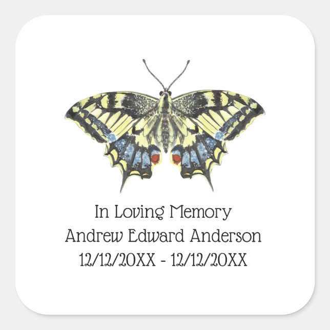 Personalised Butterfly Memorial Loss of Loved One Square Sticker (Front)